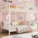 Garvee Metal Bunk Bed Twin Over Twin, Heavy Duty Bunkbeds Frame with Safety Guard Rails for Kids Boys GirlsSteel Bed for School, Bedroom Space-Saving, Cream White