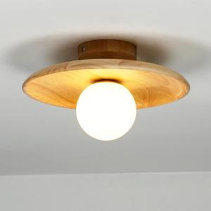 Wood Flush Mount Ceiling Light, Round Close to Ceiling Light, Small Ceiling Lamp for Corridor Hallway Entryway