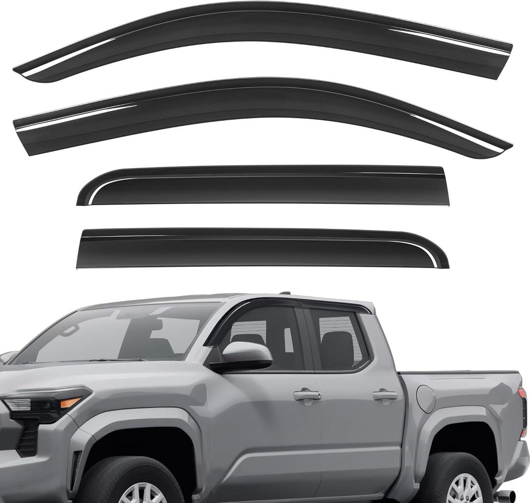 Rain Guards Window Deflector Fit for Toyota Tacoma Double Cab 2024 2025 2026 SR SR5 TRD Sport Off-Road Limited Trailhunter 4 Doors Side Window Wind Deflectors Vent Visors Tape-On Rain Guards