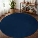 Beverly Rug Non-Slip Modern Rug 4 Round Solid Traditional Rubber Backing Machine Washable Soft Thin Indoor Area Rugs for Living Room Stain Resistant Non Shedding Casual Carpet (4 Round Navy)