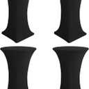 Cocktail Table Covers-Spandex Round High Top Table Cloths 4 Pack 32x43 Inch-Black Stretch Fitted Bar Tall Tablecloth for Pub Bistro Highboy Party Event Banquet Height Folding Satnding Tables