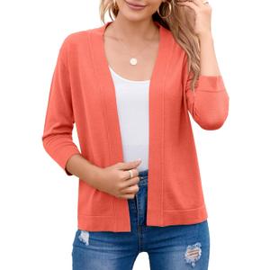 Bettysays Women's 3/4 Sleeve Open Front Cropped Cardigan Sweater Elegant Shrugs for Women (Small, A-16 Bright Orange)