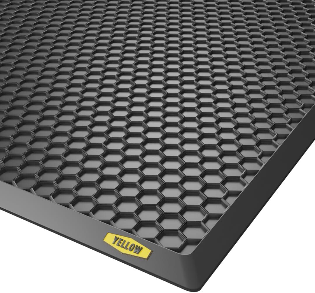 Heavy Duty Rubber Entrance Mat, Outdoor Use, Black Hexagon Grid, 24''x16'', (YS_MATS_O_R_Hexagons)