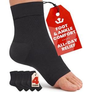 KEMFORD Ankle Compression Sleeve - 2-Pairs, Plantar Fasciitis Braces - Open Toe Compression Socks for Swelling, Sprain, Neuropathy, Foot Arch Support for Men and Women - 20-30mmhg, L, Black