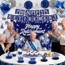 Retirement Party Decorations Blue Silver Happy Retirement Decorations for Men Women, Happy RetIrement Banner, Retired Backdrop, Balloons, Pompoms, Hanging Swirls, Retired Cards, Cake Toppers Set 54pcs