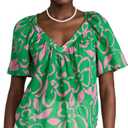 VELVET BY GRAHAM & SPENCER Women's Liliana Printed Cotton Voile Top, Green, Small
