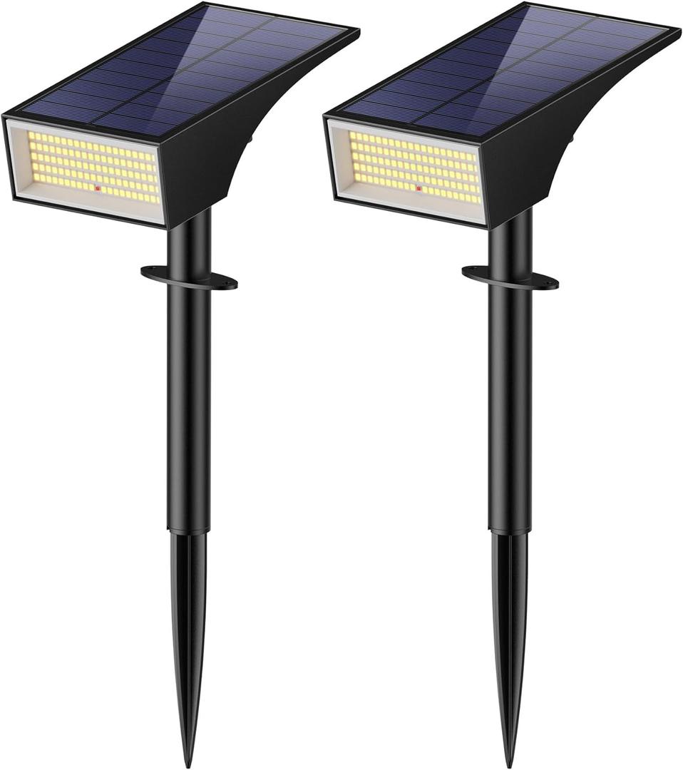 Koicaxy Solar Lights Outdoor Waterproof 2 Pack IP65, 100 LEDs 4 Light Modes, Higher Charging Efficiency, Auto On/Off Solar Landscape Spotlights for Garden Decor Yard Pathway Patio - Cool White