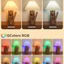 Lustaled Rechargeable Table Lamps Set of 2, 12RGB+3CCT Dimmable Cordless Desk Lamp with Remote/Nightlight/Timer, Battery Operated Rustic Wood Bedside Lamp for Bedroom, Living Room,Entryway,Cozy Corner