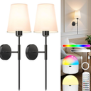 24 inch Battery Operated Wall Sconces Set of 2, Wireless Wall Lights with Rechargeable Bulbs & Remote, 15 Colors & Dimmable, Battery Powered Wall Lights for Bedroom, Living Room, Hallway, Black