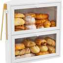 WOWLIVE Corner Bread Box for Kitchen Countertop, Large Double Layer Bread Storage Container for Homemade Bread, Black Bread Holder for Kitchen Counter, Under Cabinet Organizer (White, Extra Large)