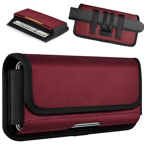 ykooe Rugged Nylon Holster Compatible with iPhone 17 16 15 14 13 12 & Pro Models, Galaxy S25, S24, S23, S22,S21 Cell Phone Belt Holder for Men, Red - L