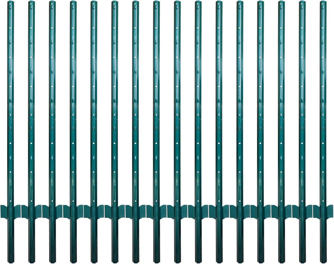 ARIFARO Fence Posts 4 Feet Sturdy Duty Metal Fence Post, Pack of 16, No Dig Garden U Post for Wire Fencing Steel Poles for Yard, Outdoor Wire (Green 16 PCS)