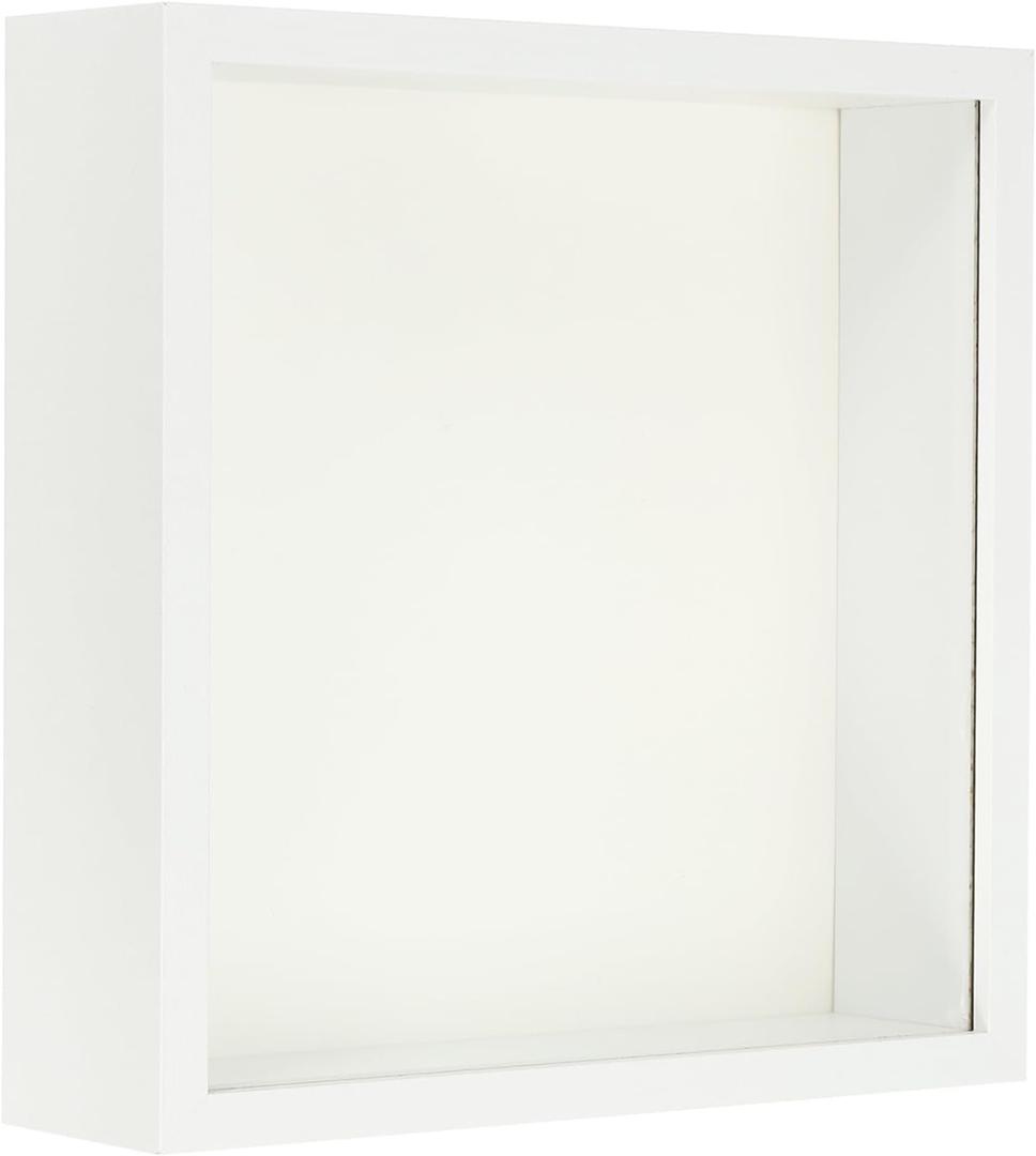 PATIKIL 7x7 Shadow Box Frame, White Acrylic Wooden Dried Flower Display Stand Floating Photo Frame for Flowers Ticket Crafts and Photos