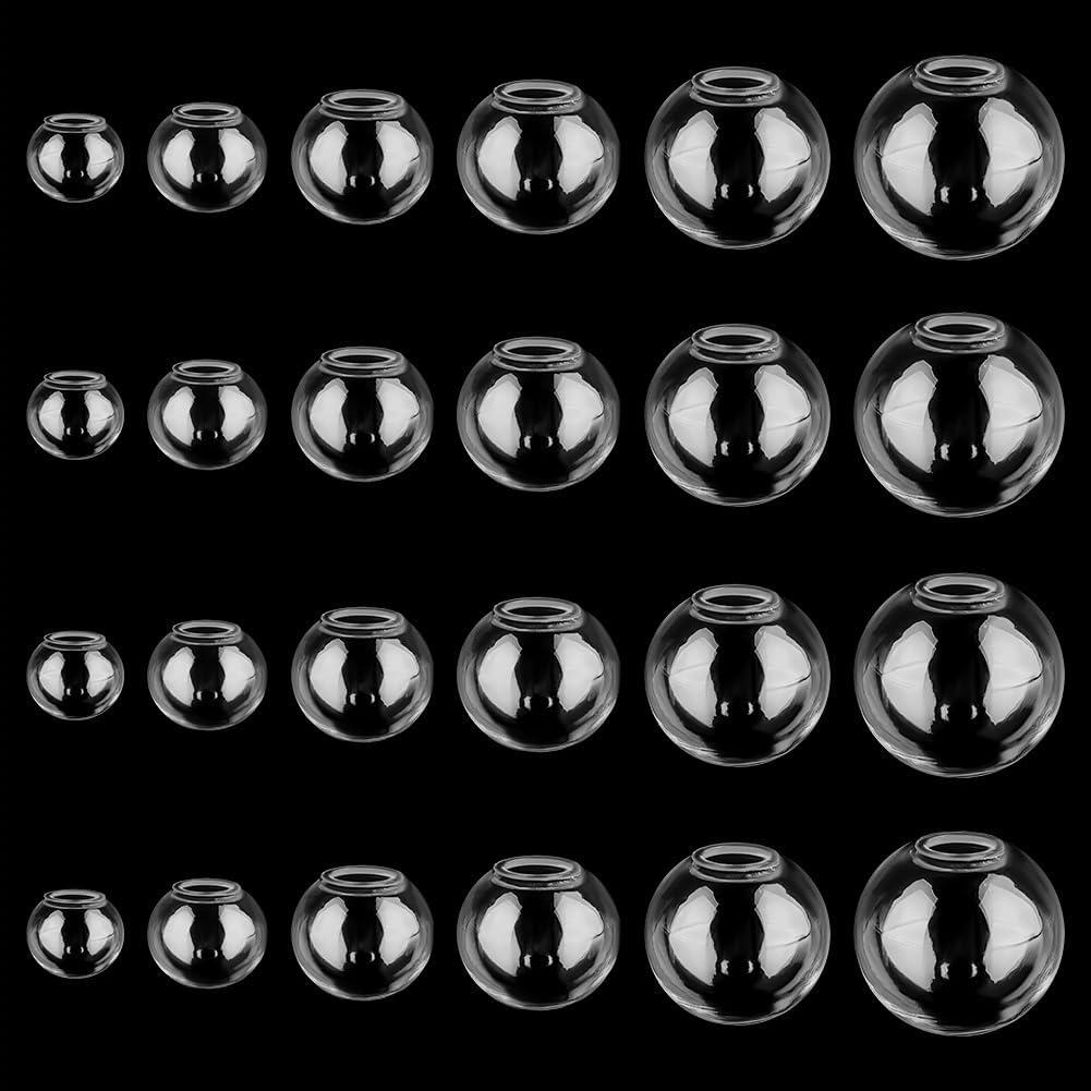 PH PandaHall 180pcs Mini Glass Globe, 6 Size Glass Ball Bottles Orbs Ball Wish Ball Spheres UV Planet Crystal Craft Bottle for UV Resin Dice Pendant Charms Earring Making 8~18mm