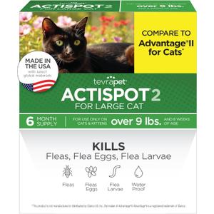 TevraPet Actispot II Flea Treatment for Large Cats 9+ lbs | 6 Doses | Powerful Prevention and Control