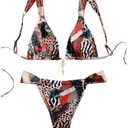 RoseSeek Women's 2 Piece Leopard Floral Bathing Suit Wireless Triangle Swimsuit High Waisted Bikini Sets Size L