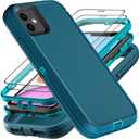 YKHJKLEC for iPhone 11 Case, Military Grade 3 in 1 Heavy Duty Shockproof/Drop Proof/Dust Proof Case with 2Pcs Tempered Glass Screen Protector (Blue/Turquoise)
