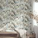 Ismoon 17.3''x78.7''Floral Peel and Stick Wallpaper Watercolor Vintage Contact Paper Removable Self-Adhesive Wallpaper Renovated Furniture for Cabinets Shelves Counter Tops Wall Decor Roll (Gray-Embossed)