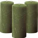 Simply Soson 3x6 inch Dark Moss Green Pillar Candles Set of 3, Rustic Texture, Unscented Green Candles, Dripless Candles, 3 inch Pillar Candles for Wedding Parties Spas Dinner Home Decoration Church (3x6 - 3 pk)