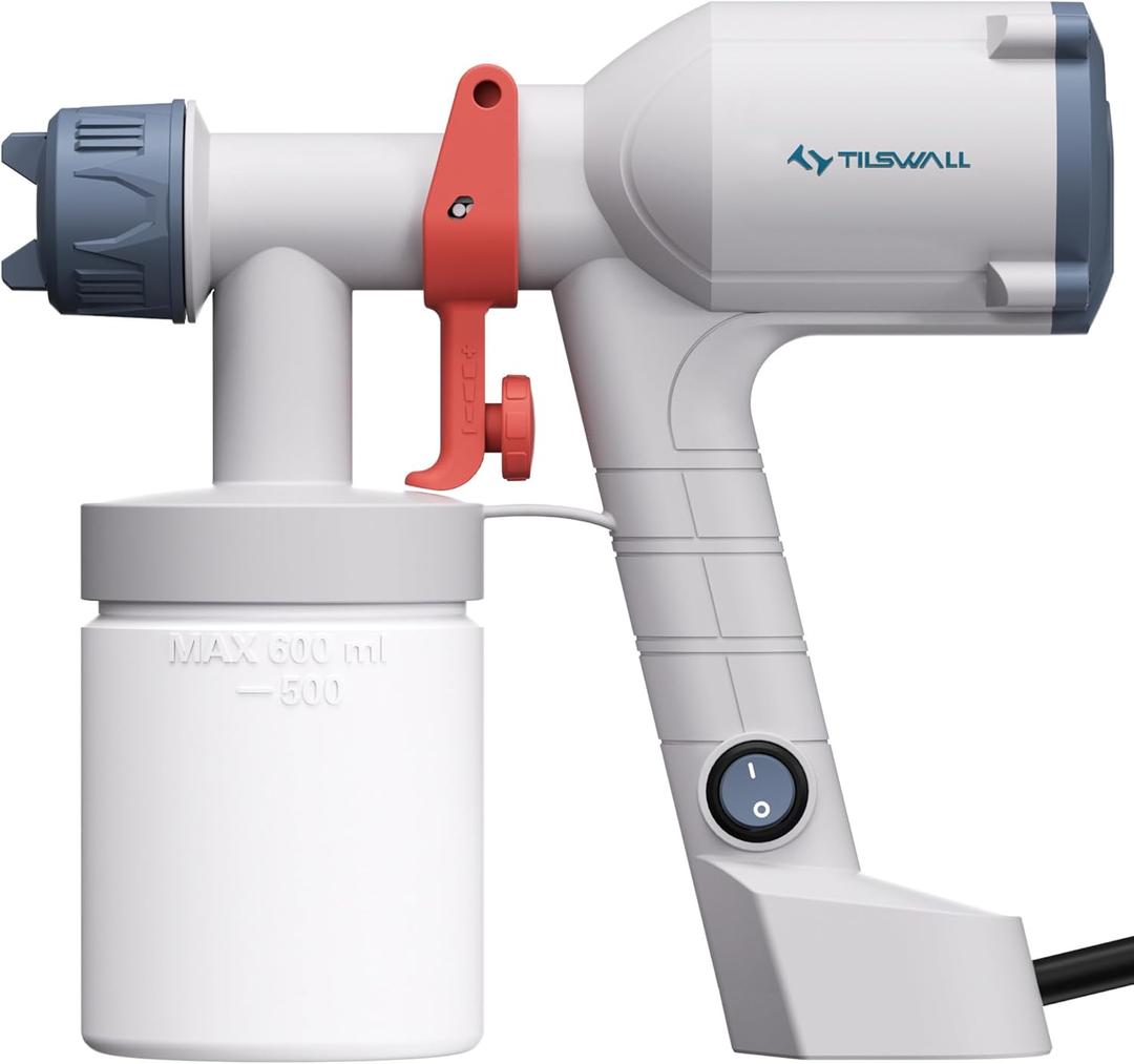 Tilswall Paint Sprayer,Upgraded Ultra-Light Electric Paint Spray Gun with 2 Nozzles & 3 Patterns Easy to Clean for Fences, Sheds, Walls, Ceilings, Furniture, Cabinets, Garden & DIY, White