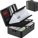 Fireproof Document Bag, Insulated Large Document Box with Lock, Important Document Organizer with Waterproof Zipper Home Office for Letter/A4 Files (Black&13 Pockets-Transparent, 17 x 12 x 5.3 inch)