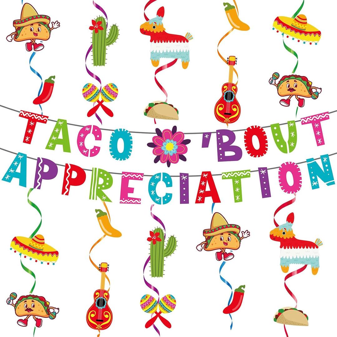 Taco Bout Appreciation Party Decoration Teacher Employee Appreciation Gifts Party Supplies Taco Bout Banner Mexican Fiesta Hanging Swirls for Doctor Para Professional Team Cinco De Mayo