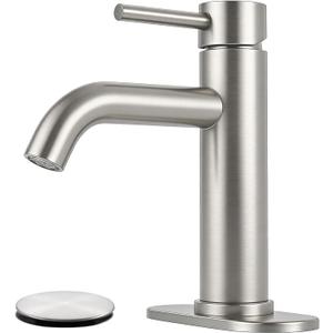 Bathroom Faucets Brushed Nickel Bathroom Sink Faucet Modern Single Handle Bathroom Faucet for 1 or 3 Hole Mxier Tap Washbasin Faucet with Deck, Pop-up Drain and Supply Hoses