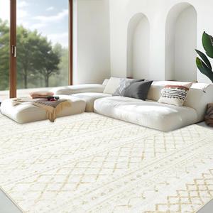 Area Rug for Living Room 9x12: Large Washable Boho Moroccan Rugs Geometric Neutral Rug, Non-Slip Foldable Morden Farmhouse Indoor Floor Carpet for Bedroom Dining Table HomeBeige,9X12