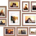 Picture Frames Set of 10-8x10, 5x7, 4x6 Photo Frames, Gallery Frame Set for Collage Wall Decor, Wood Frame with Glass Front and Mat Options for Wall and Tabletop Display, Rusic Brown