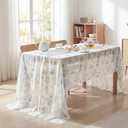 Horaldaily Sheer Gauze Chiffon Fabric Table Cloth 60×120 Inch Rectangular, Spring Summer Daisy Flowers Fern Butterfly Seasonal Cheesecloth Cover for Dinning Party Wedding Banquet Home Decor