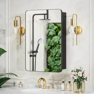 Medicine Cabinet 16x24 Inch, Aluminum Bathroom Mirror Cabinet with Storage, Recessed or Surface Mount, Black Vanity Storage Unit with 3 Anti-Tip Adjustable Acrylic Shelves, Soft Close Hinge