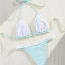 Milumia Women's Lace Trim Bow Tie Bikini Set Triangle Halter Swimsuit (L)