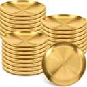 25 Pieces Stainless Steel Gold Plates 6.5 Inch Flat Metal Dishes Metal Dinner Plates Gold Dinner-Plates for Main Dishes, Grilled Meat, Dessert, Salad, and Fruit Outdoor Camping