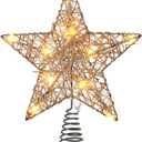 Baquler Farmhouse Christmas Tree Star Topper Decorations Light up Christmas Tree Topper with 10 LED Lights for Rustic Xmas Party Ornament Home Decor