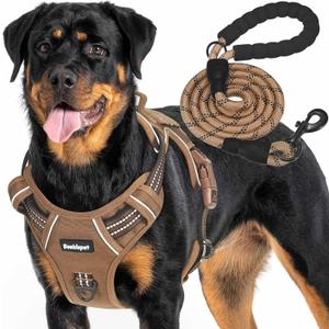 Heavy Duty Tactical Dog Harness for Large Dogs, No Pull Adjustable Pet Harness Reflective Service Training Easy Control Pet Vest Military K9 Working Dog Harnesses, Size: Large, Brown