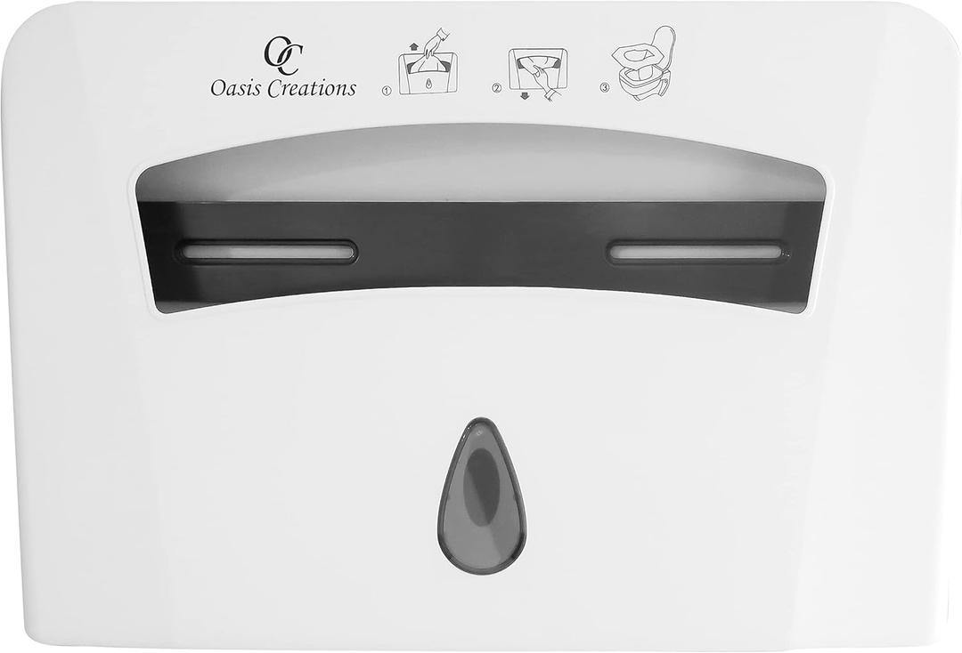 Toilet Seat Cover Dispenser by Oasis Creations Wall Mount  Heavy Duty Commercial or Residential  White (White)