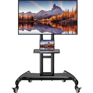Perlegear Rolling TV Stand for 32-82 Inch Flat/Curved LED/LCD/OLED TVs, Outdoor Mobile TV Carts on Wheels with Adjustable Shelf, VESA 600x400mm up to 100lbs, Portable Mount with Wheels PGTVMC05-1