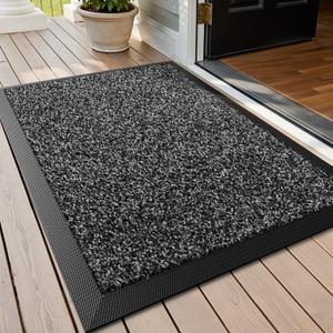 LUMI Front Door Mat Outside Entrance, 24"x36" Non Slip Low Profile Doormat for Entryway, Trap Dirt and Moisture Welcome Mats, Easy Clean, Patio, Garage,Grey