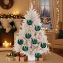 Sosation 4 Pack Dark Green Christmas Ornaments 3.14" Glitter Green Velvet Ball Ornaments Shiny Joy, Hohoho, Snowflake Flocked Shatterproof Hanging Ball Decorations for Xmas Tree Holiday Party