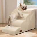 Aodisman Dog Steps for Bed and Couch,4-Step Dog Stairs and Ramp for Small Dogs & Cats,Indoor Anti-Slip Pet Stairs for Old Cats and Puppy,Beige