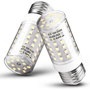 E26 LED Candelabra Light Bulb 10W Equivalent 100W 6000K Daylight White 1200lm E26 Edison Base LED Corn Bulbs for Refrigerator Chandelier Pendant Ceiling Fan Lighting Wall Sconces, Non-dimmable, 2 Pack