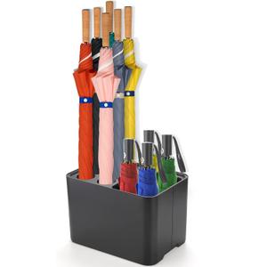 Elsjoy Black Umbrella Stand, Entryway Umbrella Organizer, Compact and Efficient with Removable Drip Tray, Holds 10 Umbrellas