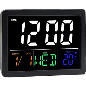 Lancoon LCD Digital Alarm Clock, Color Large Screen with Snooze Function Temperature Week Date Time Simple Battery Supply for Outdoor Students Living Room (Black)