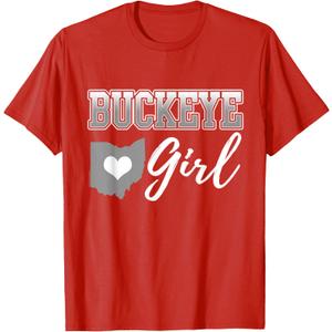 Buckeye Girl Ohio Home Heart State Map Shape Womens Red T-Shirt, XS