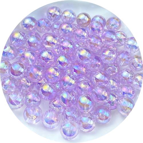 Tingoons  10mm Acrylic Round Beads Clear AB Colors Bubble Spacer Beads Loose Craft Beads for DIY Jewelry Making Bracelet Necklace Earring Ornament Wind Chimes Key Chains(Light Purple AB)