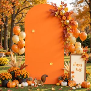 6FT Orange Arch Backdrop Cover, Spandex Fitted Wedding Arch Stand Covers Round Top Chiara Backdrop Cover for Thanksgiving Birthday Party Ceremony Banquet Decoration
