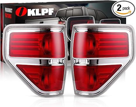 OKLPF Rear Brake Tail Lights Compatible With 2009 2010 2011 2012 2013 2014 Ford F150 F-150,Replace Silver Taillights Assembly Red Chrome Tail Lights, Not Included Bulbs, Driver and Passenger Side
