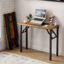Frylr Small Folding Computer Desk – 35.8 Inch Portable Table for Craft and Study, Lightweight Desk for Small Spaces, Foldable Laptop Table Built-in AC/USB Outlets for Convenience, Rustic Brown, 35.8 X 15.7 Inch