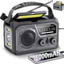Emergency Radio Solar Crank Battery - 16000mAh/59200mWh Portable Survival Weather Radio AM FM NOAA Powered Phone Charger with LED Flashlight, Reading Lamp, SOS Alarm, Headphone Jack, Grey
