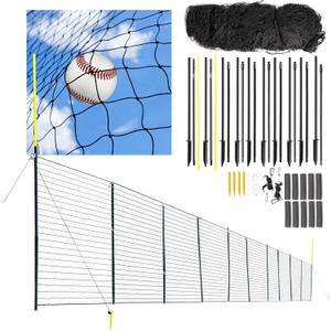 100 FT Baseball Fence with Foul Poles 5 FT Tall Portable Netting Fence System with Anchors | Mini Baseball & Softball Field for Backyard | Easy Setup